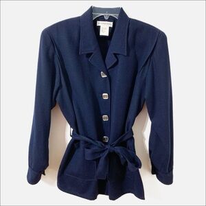 Vintage Pendleton Wool Lightweight Long Sleeve Belted Blazer Jacket Navy Blue
